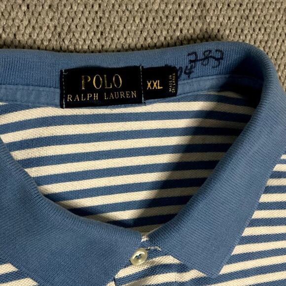 Polo Ralph Lauren Knit Polo Shirt Mens XXL Blue Striped Jersey Knit Casual Pony - Picture 4 of 11